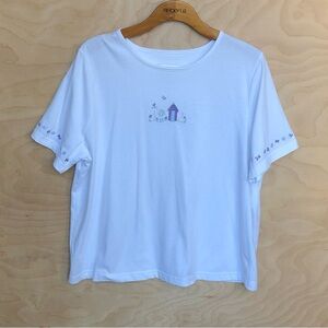 CJ Banks Classic Dolman White Top Embroidery Cotton Plus Sz 1X.